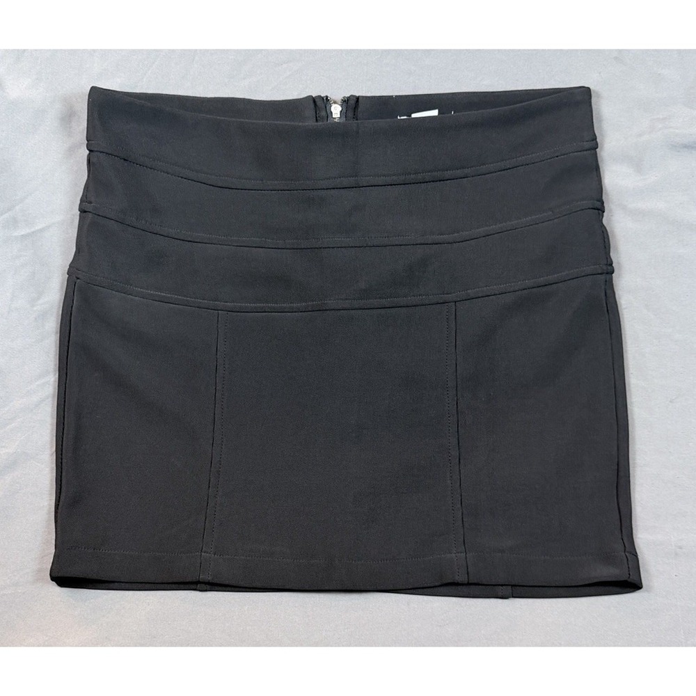 Bar III Bandage Mini Skirt Womens XL Black Textured Bodycon Exposed Zip Casual